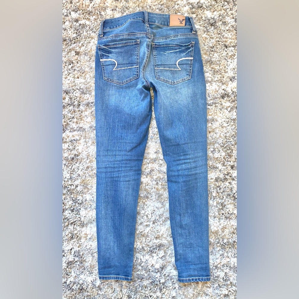 American Eagle Outfitters Ladies sz 0 Short Blue Jeggings Mid Rise Super Stretch - Picture 2 of 5